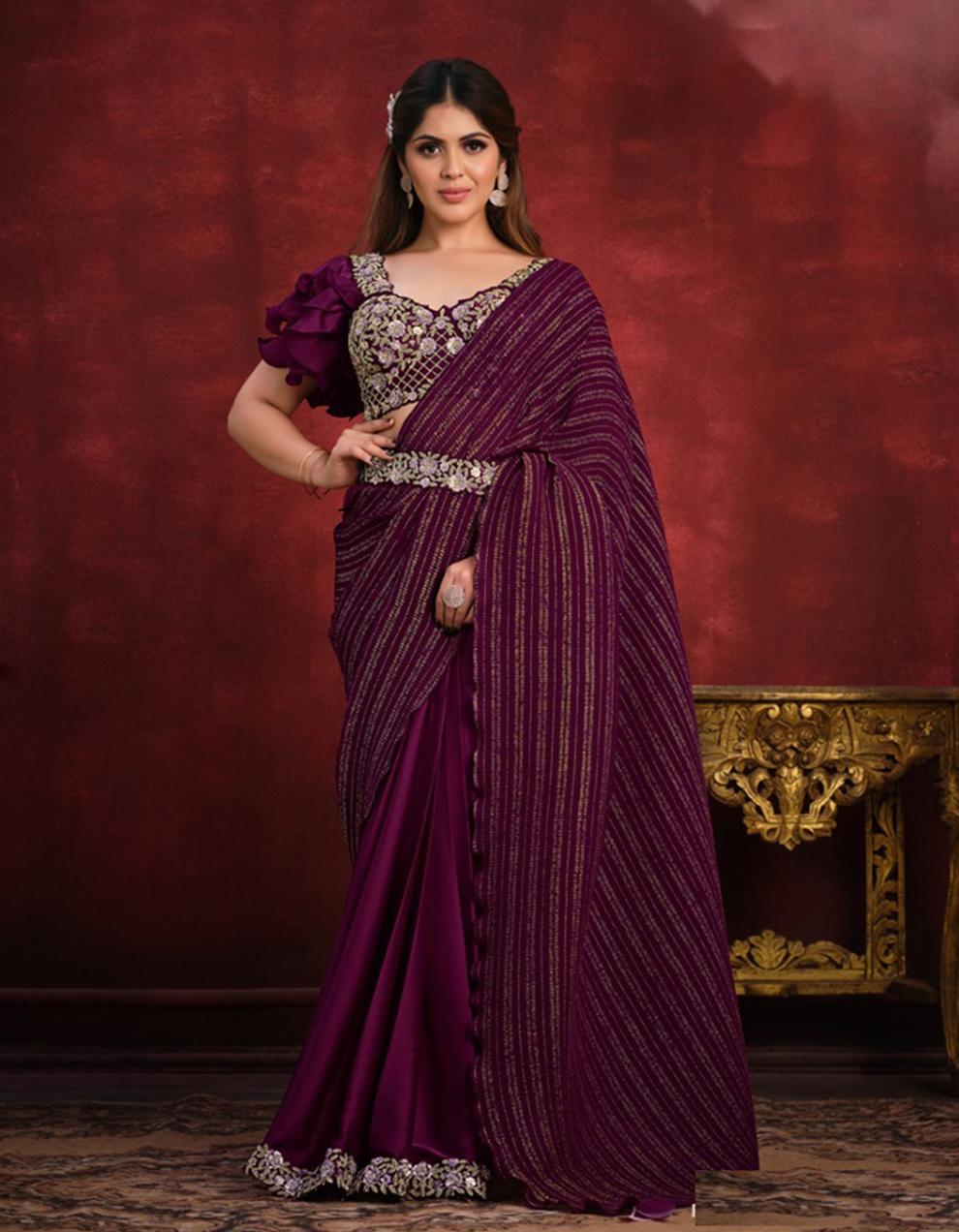 PURPLE Crepe Silk Saree for Women With Blouse SD28869
