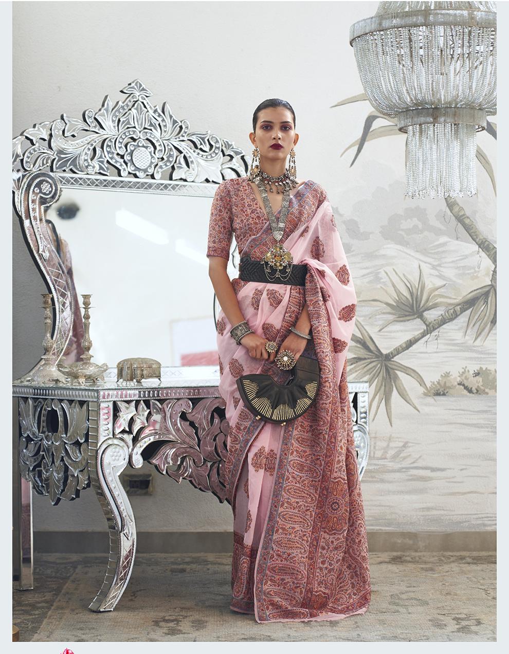 ROSE PINK Banarasi Modal Silk Saree for Women With Blouse SD29027