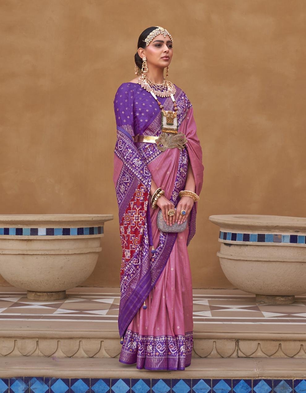Purple PATOLA SILK Saree for Women With Blouse SD28693