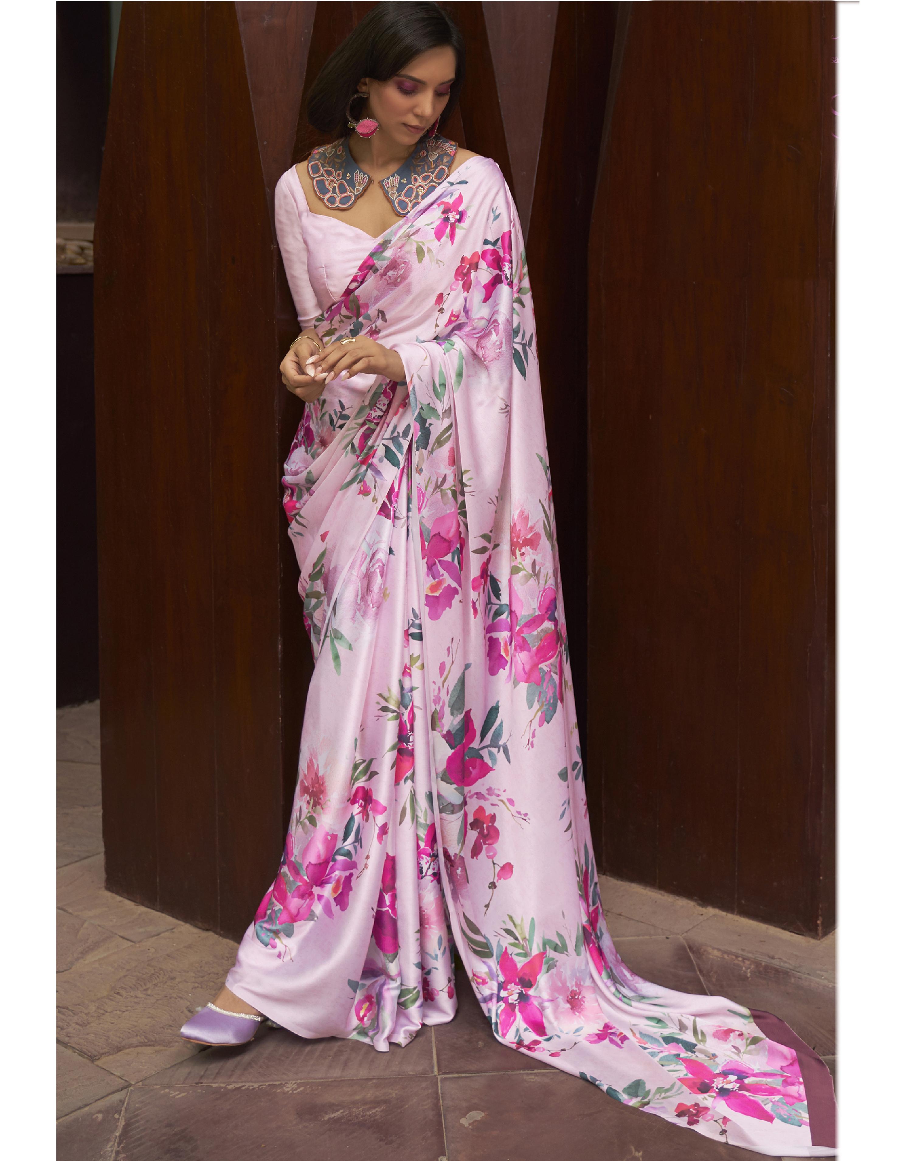 Pink Satin Crepe Saree for Women With Blouse SD27113