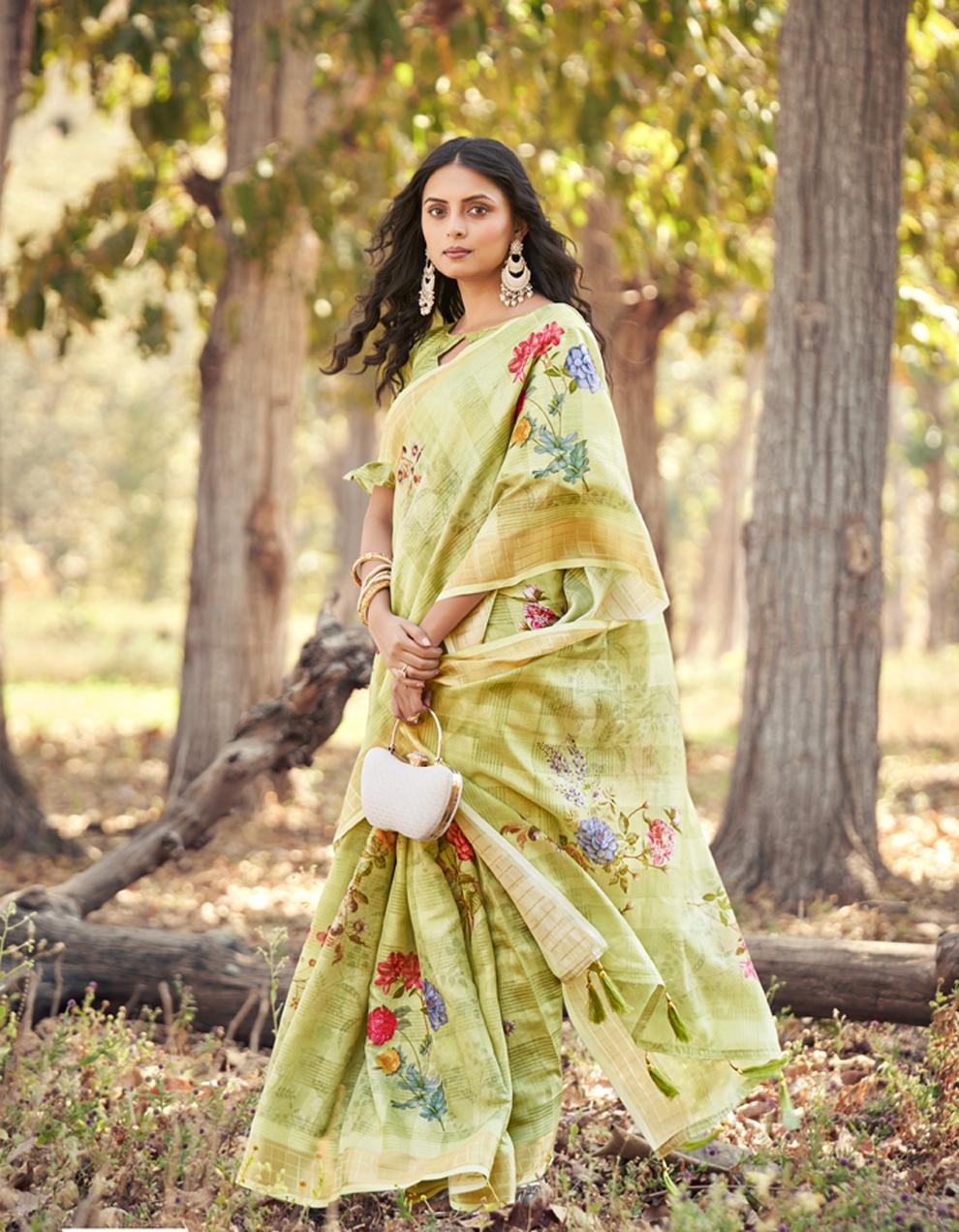 Green SOFT COTTON Saree for Women With Blouse SD28595