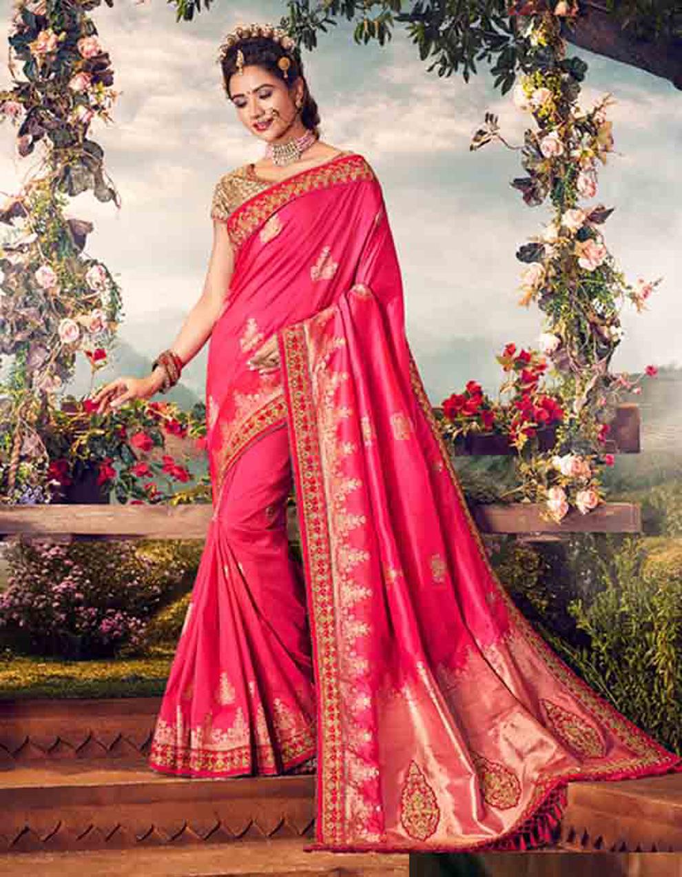 Rani pink Banarasi silk Saree With Blouse SD23876