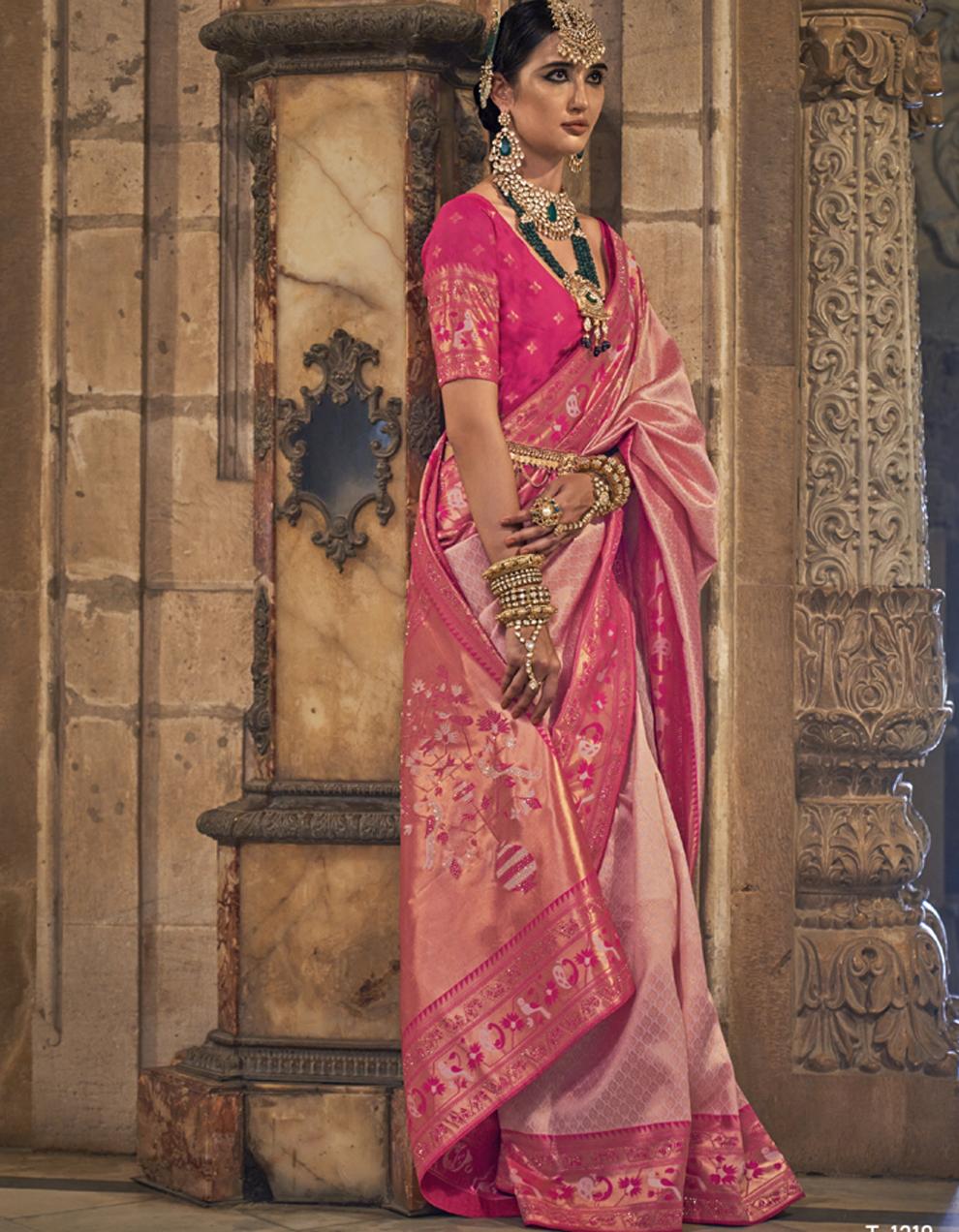 pink Banarasi Silk  Saree for Women With Blouse SD28956