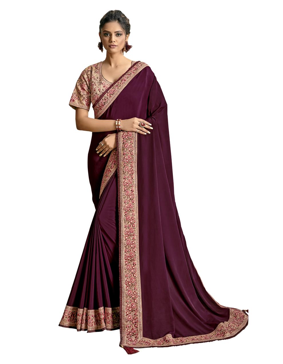Maroon Crepe Silk Saree With Blouse MH23949