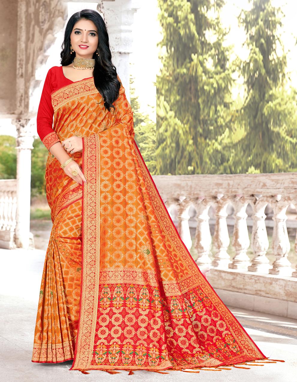 Yellow Banarasi silk Saree With Blouse SD25503