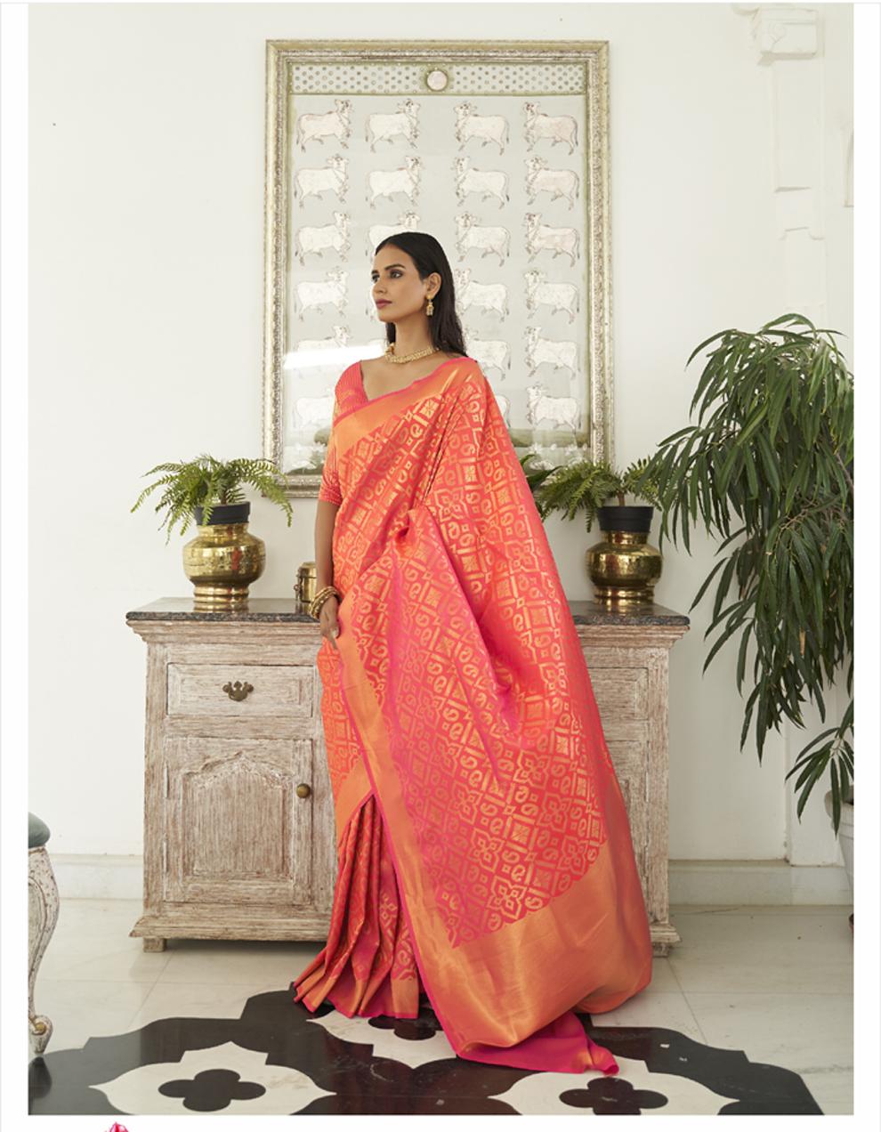 Orange Art Silk Saree for Women With Blouse SD28014