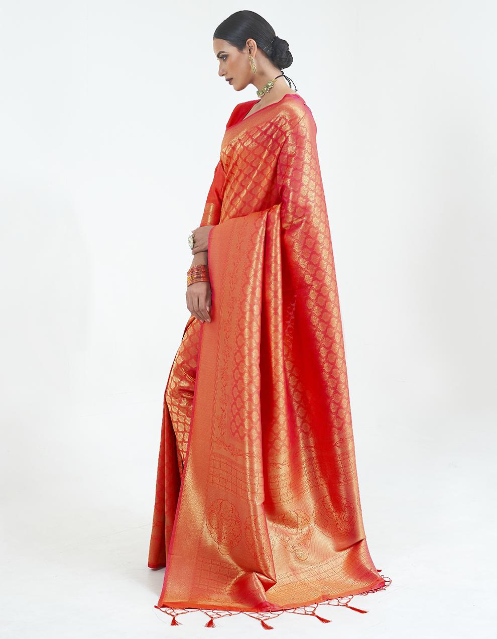 Red Silk Saree With Blouse SD25114