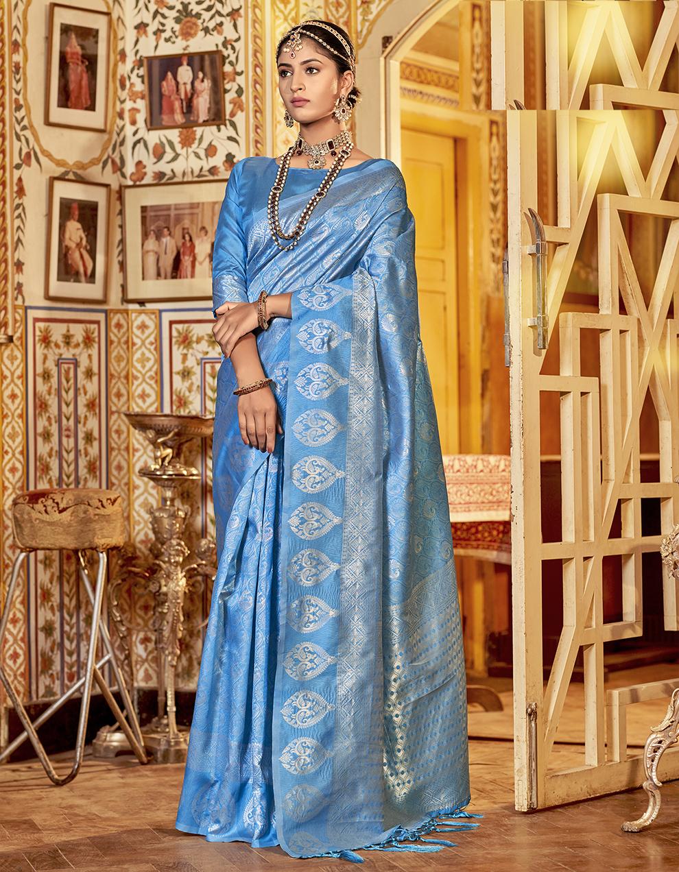 Blue Cotton Silk Saree for Women With Blouse SD27572