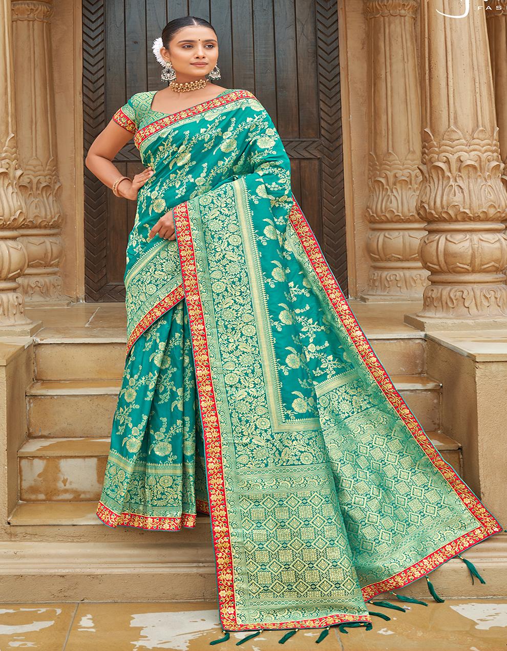 Green Banarasi Silk Festive wear Saree for Women With Blouse SD27179