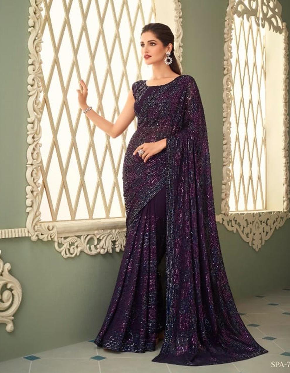 Purple GEORGETTE Saree for Women With Blouse SD28375
