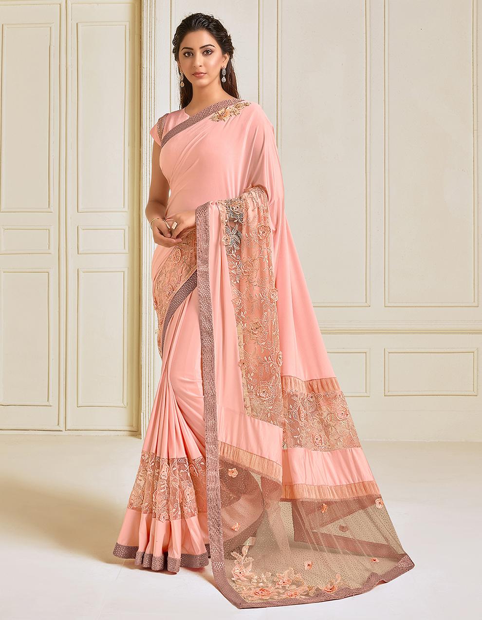Peach Lycra Saree With Blouse MH23996