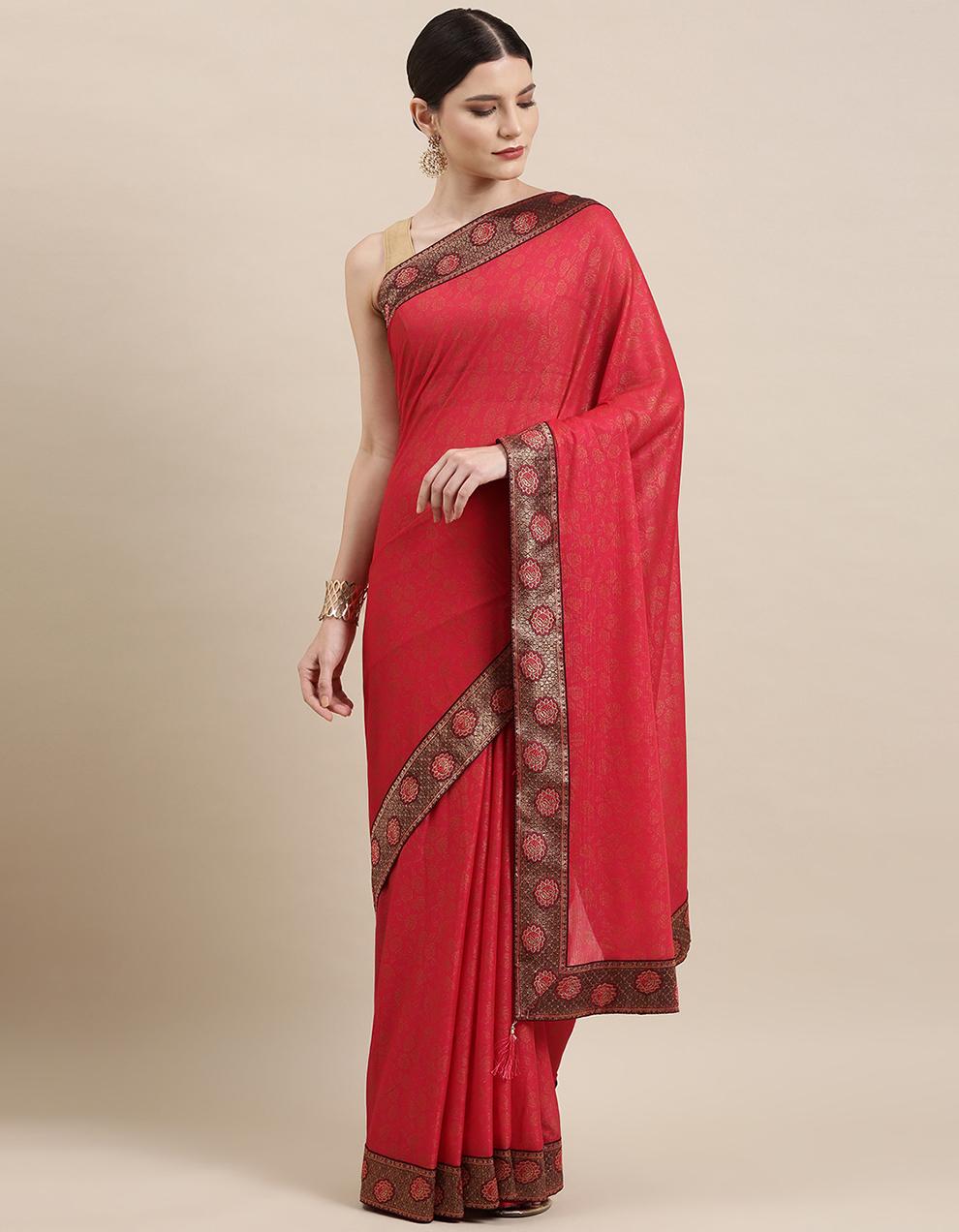 Pink Imported Fabric Saree With Blouse IW26571