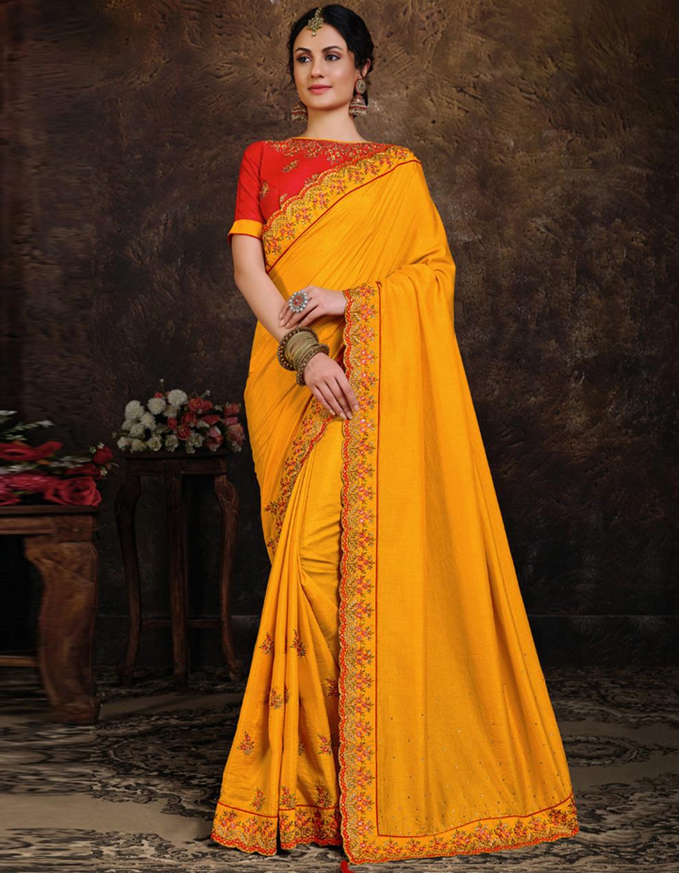 Yellow Poly Silk Saree With Blouse IW24408