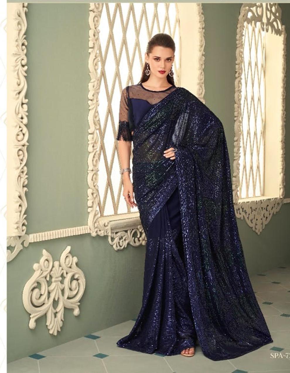 Blue GEORGETTE Saree for Women With Blouse SD28377