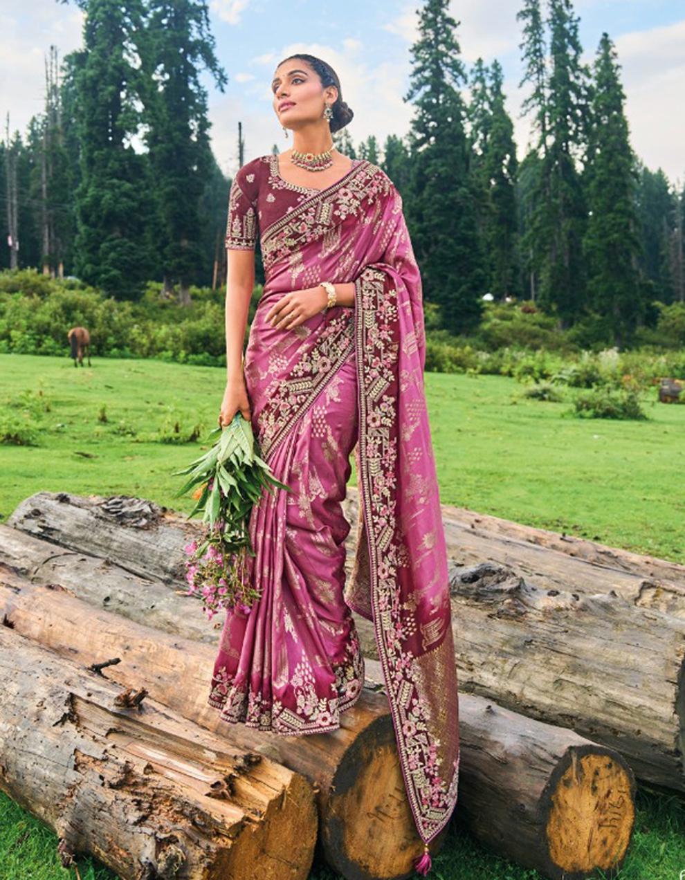 Maroon Dola Silk Saree for Women With Blouse SD28912