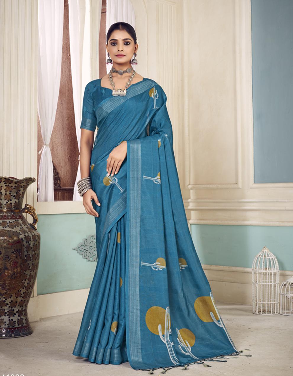 blue SOFT COTTON Saree for Women With Blouse SD28678