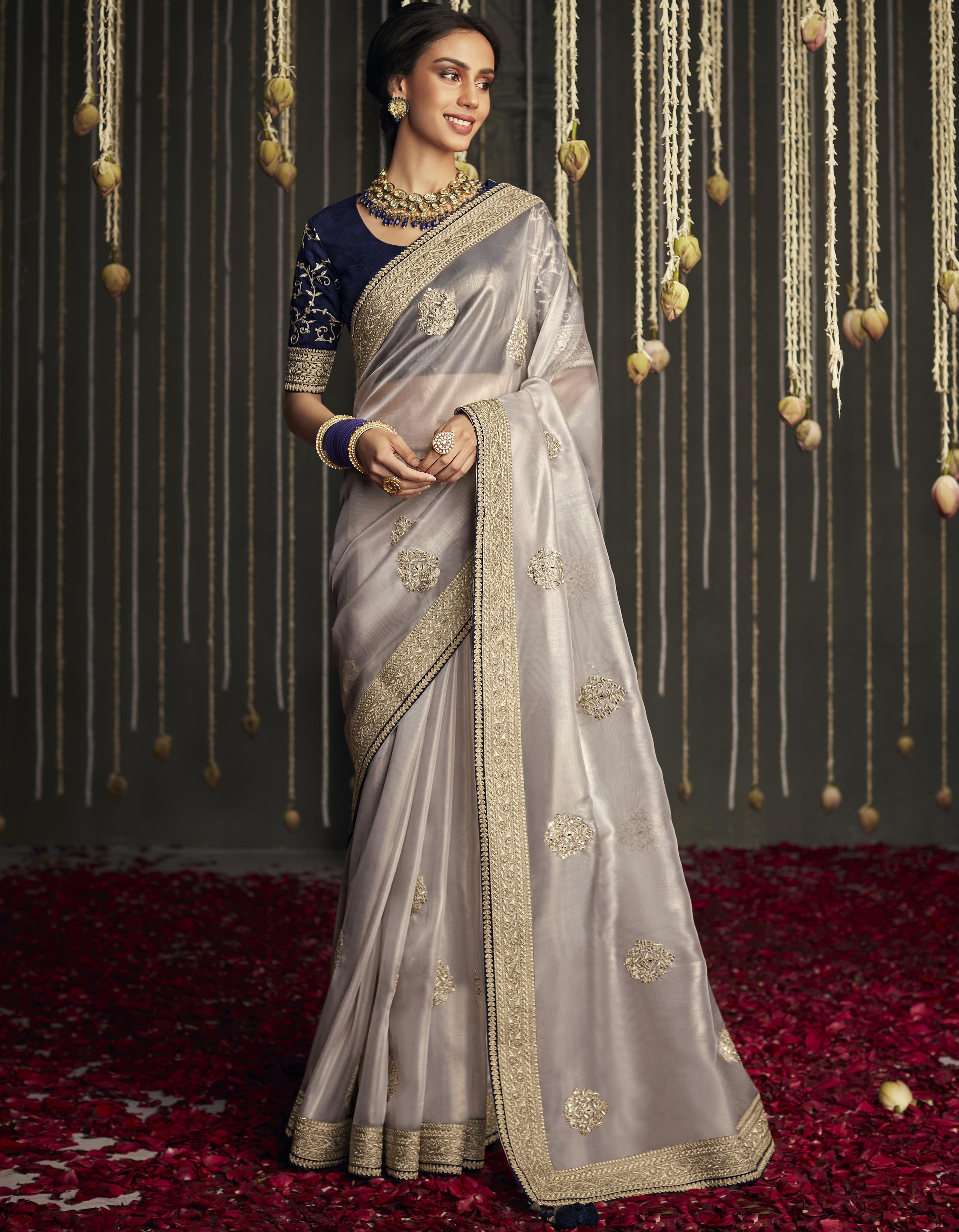 Light Grey Fancy Silk Festive wear Saree for Women With Blouse SD27271