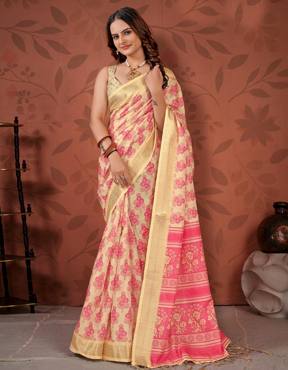 Yellow SOFT COTTON Saree for Women With Blouse SD28602