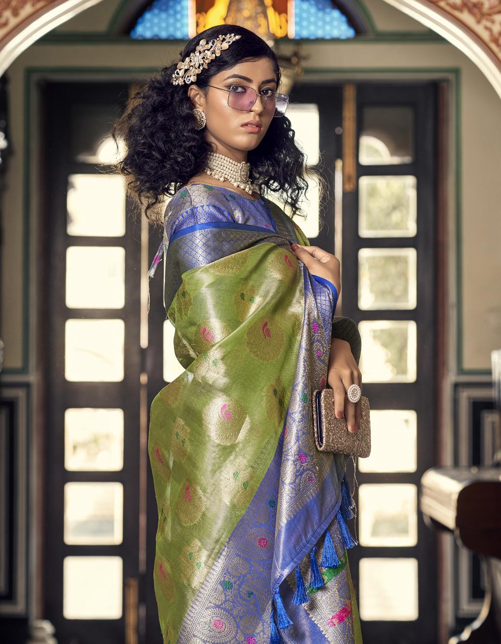 Green Organza Saree for Women With Blouse SD27657