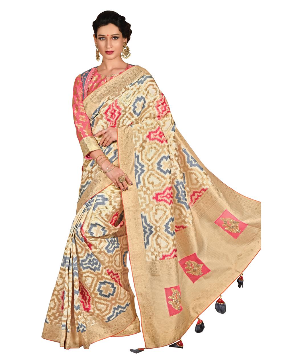 Cream Silk Saree with Jacket And Blouse MH23182