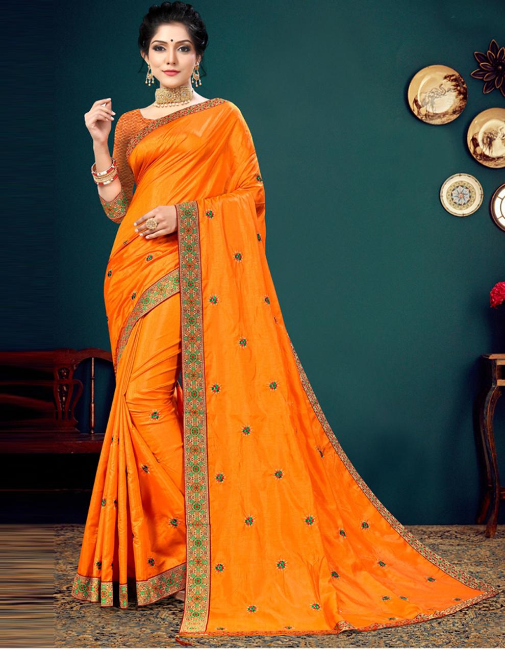 Mustard Vichitra silk Saree With Blouse IW24435
