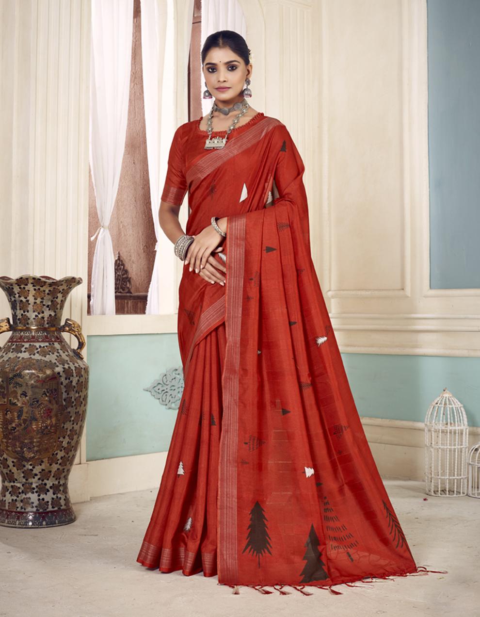 Red SOFT COTTON Saree for Women With Blouse SD28680