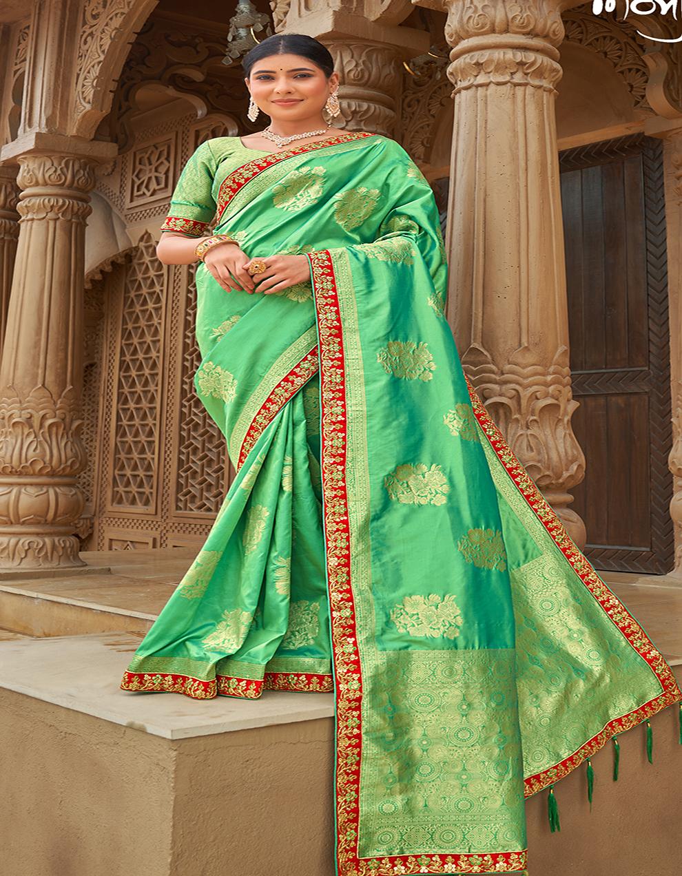 Green Banarasi Silk Party Wear Saree for Women With Blouse SD27172