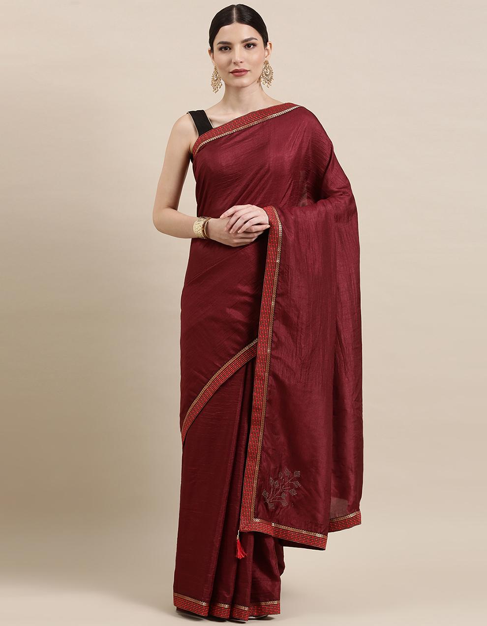 Maroon Silk Saree With Blouse IW26554