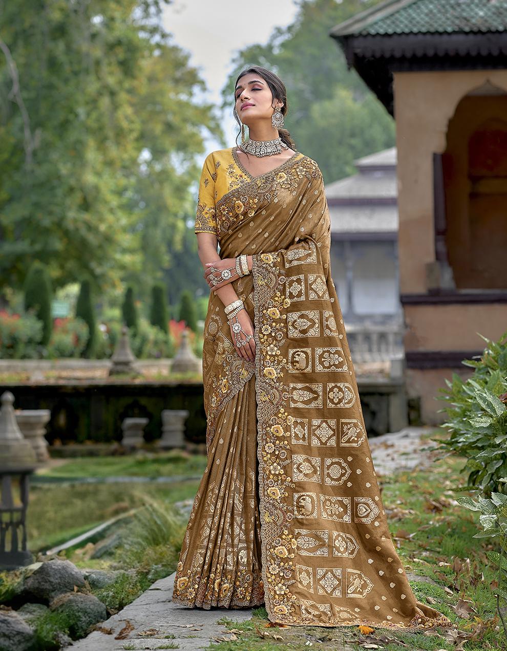 BROWN Banarasi Silk Saree for Women With Blouse SD29022
