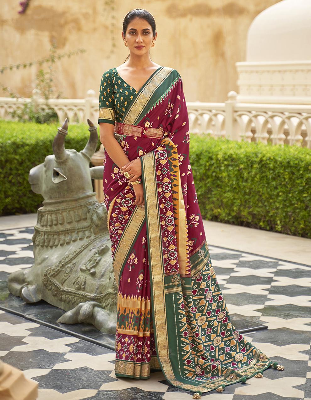Magenta Silk Patola Saree With Blouse SD25705