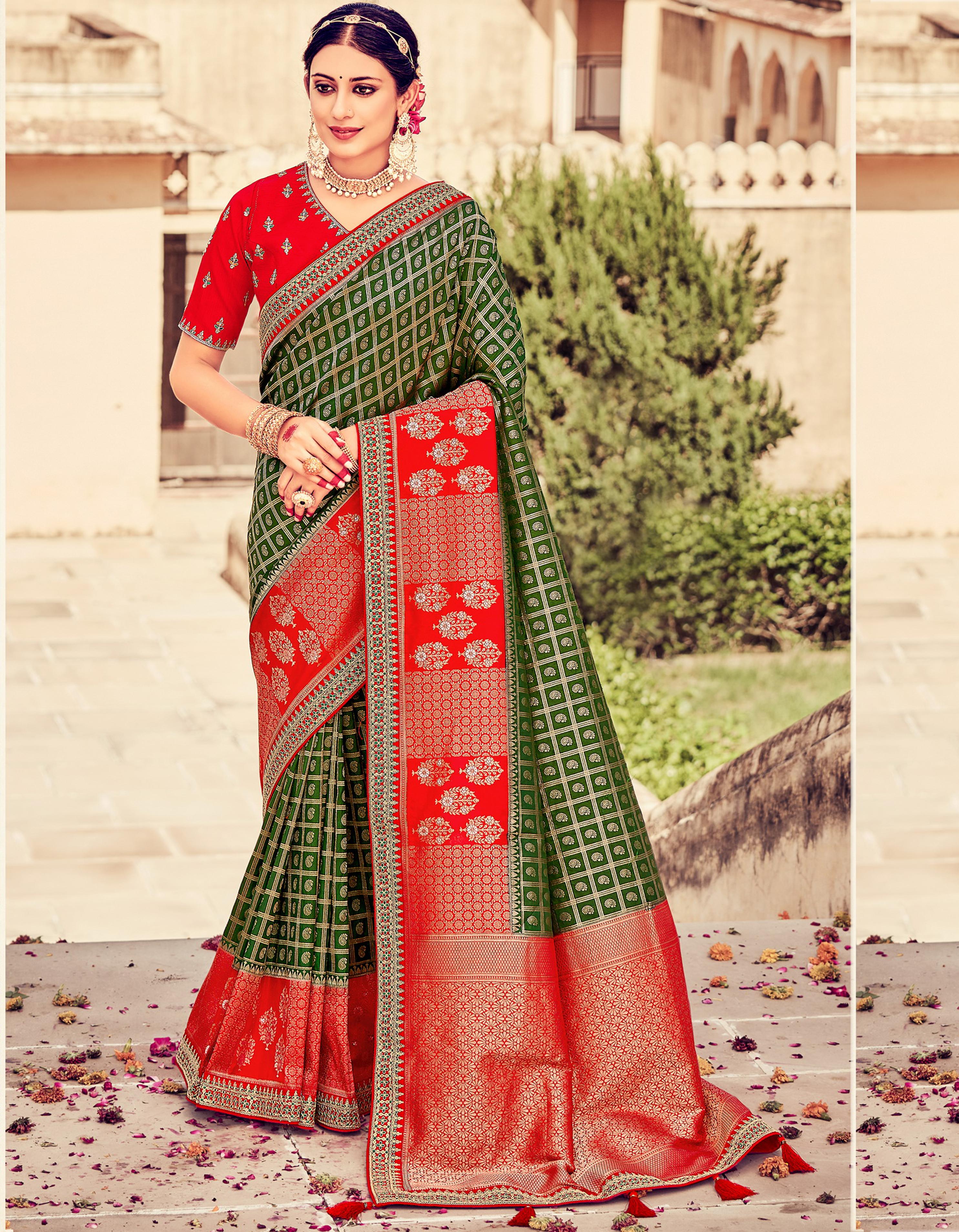 Green Dola Silk Festive wear Saree for Women With Blouse SD27251