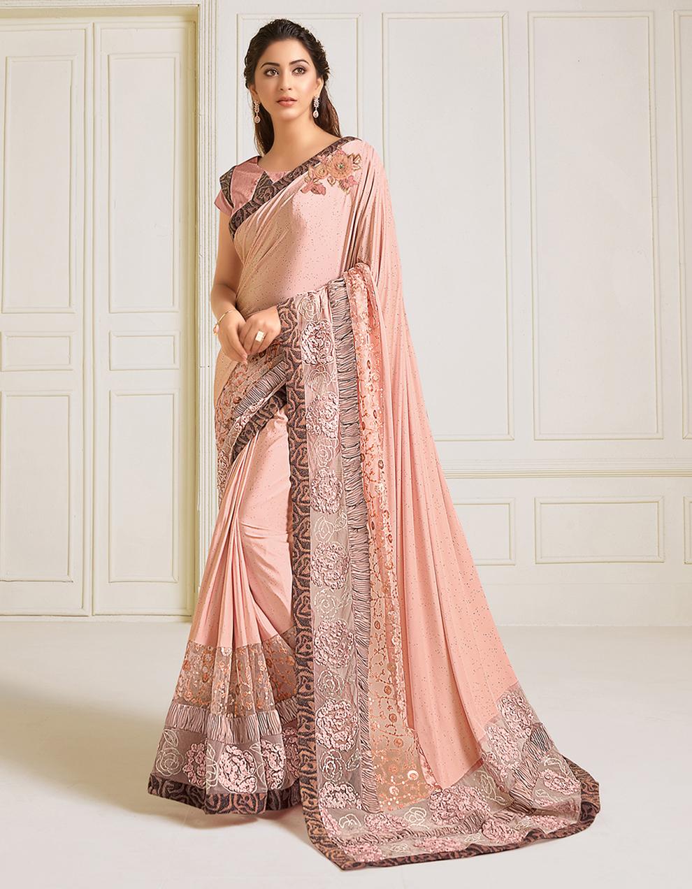 Peach Lycra Saree With Blouse MH23993