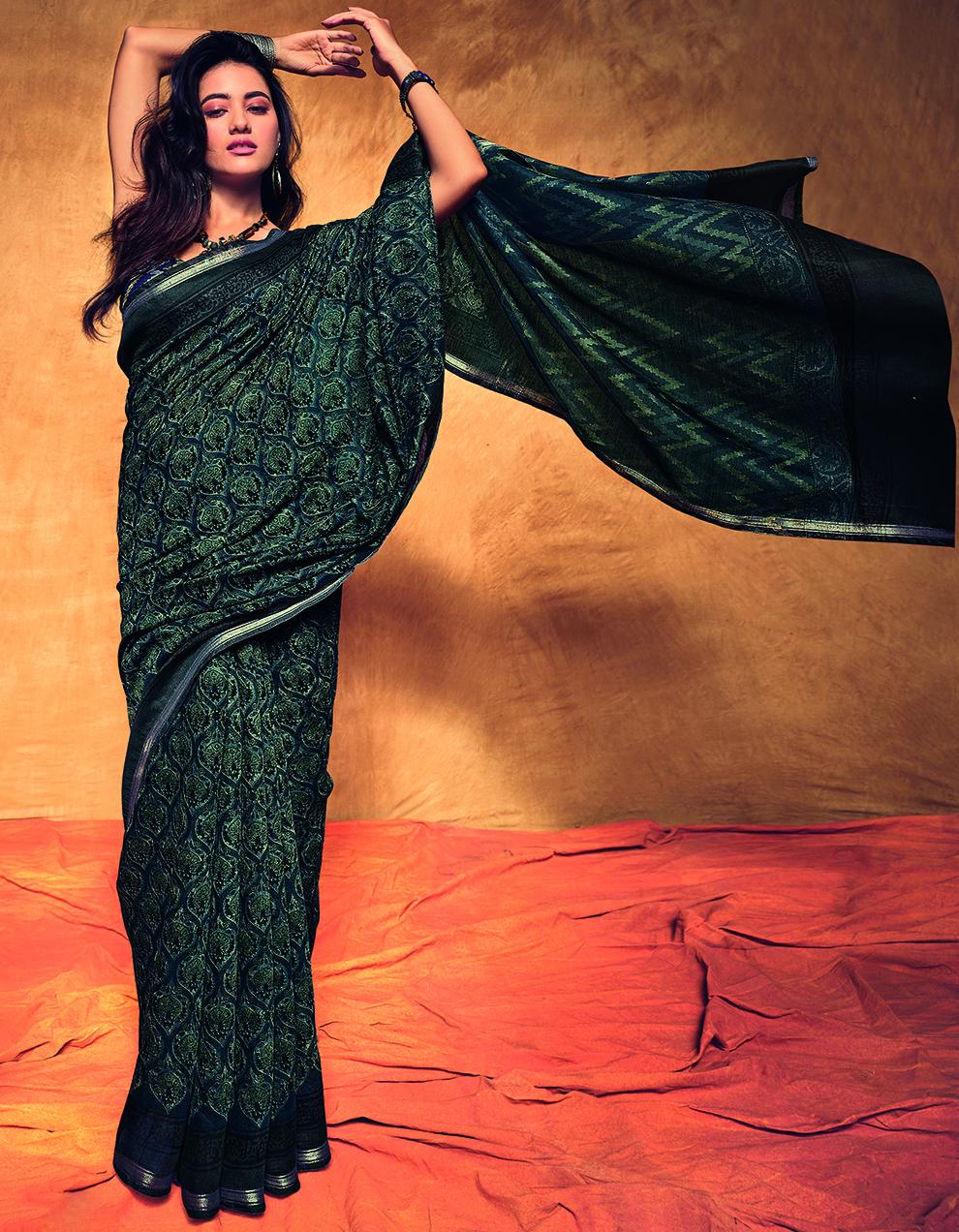 Teal Soft Cotton Saree With Blouse SD26146