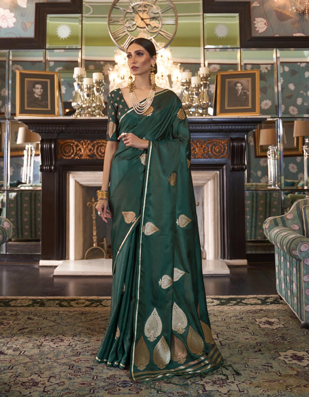Green Satin Silk  Saree for Women With Blouse SD27392