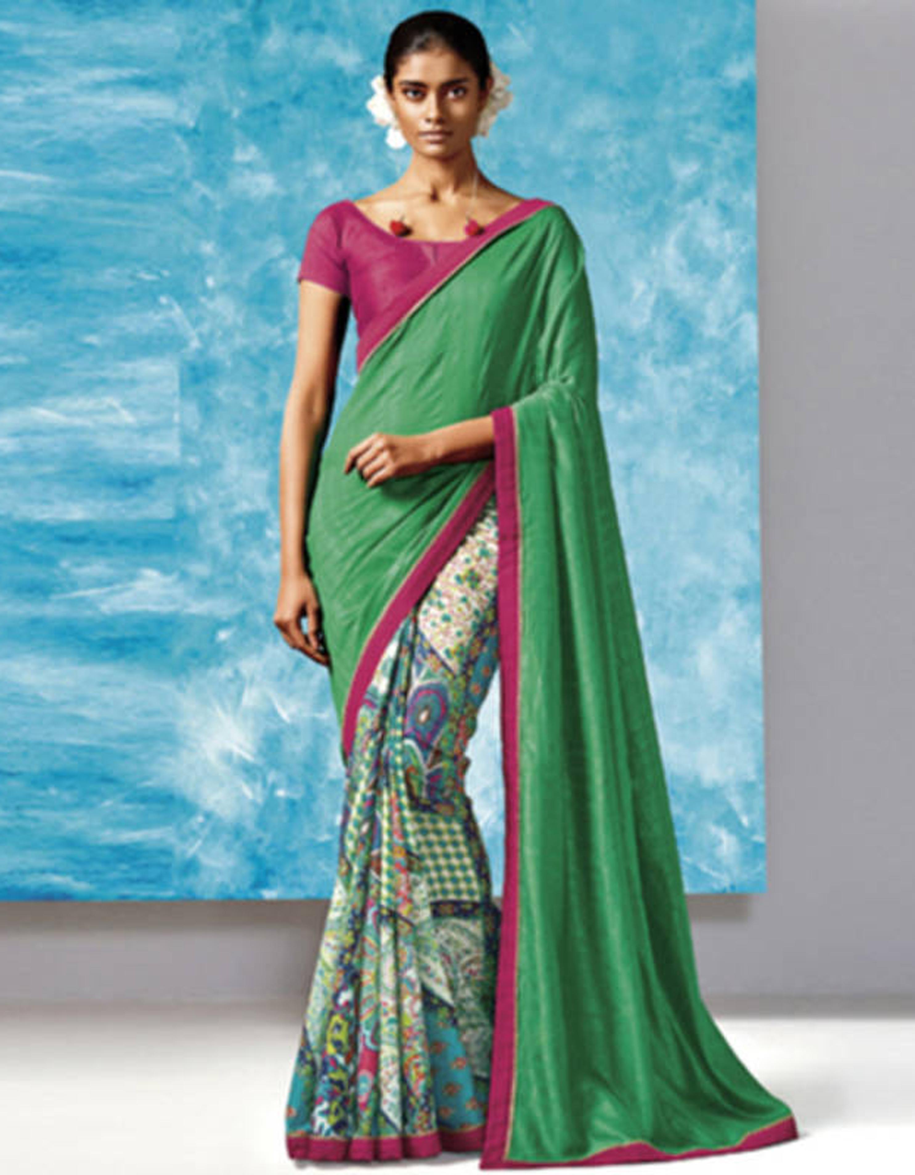 Green Liva And Silk Saree With Blouse HW14178
