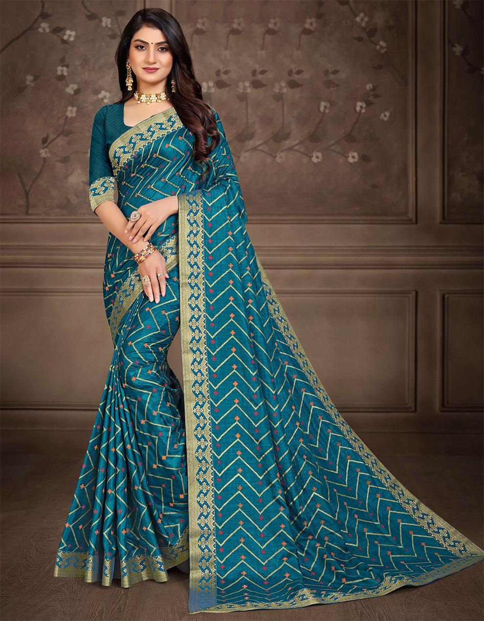 Teal Blue Vichitra Silk Saree With Blouse IW27067