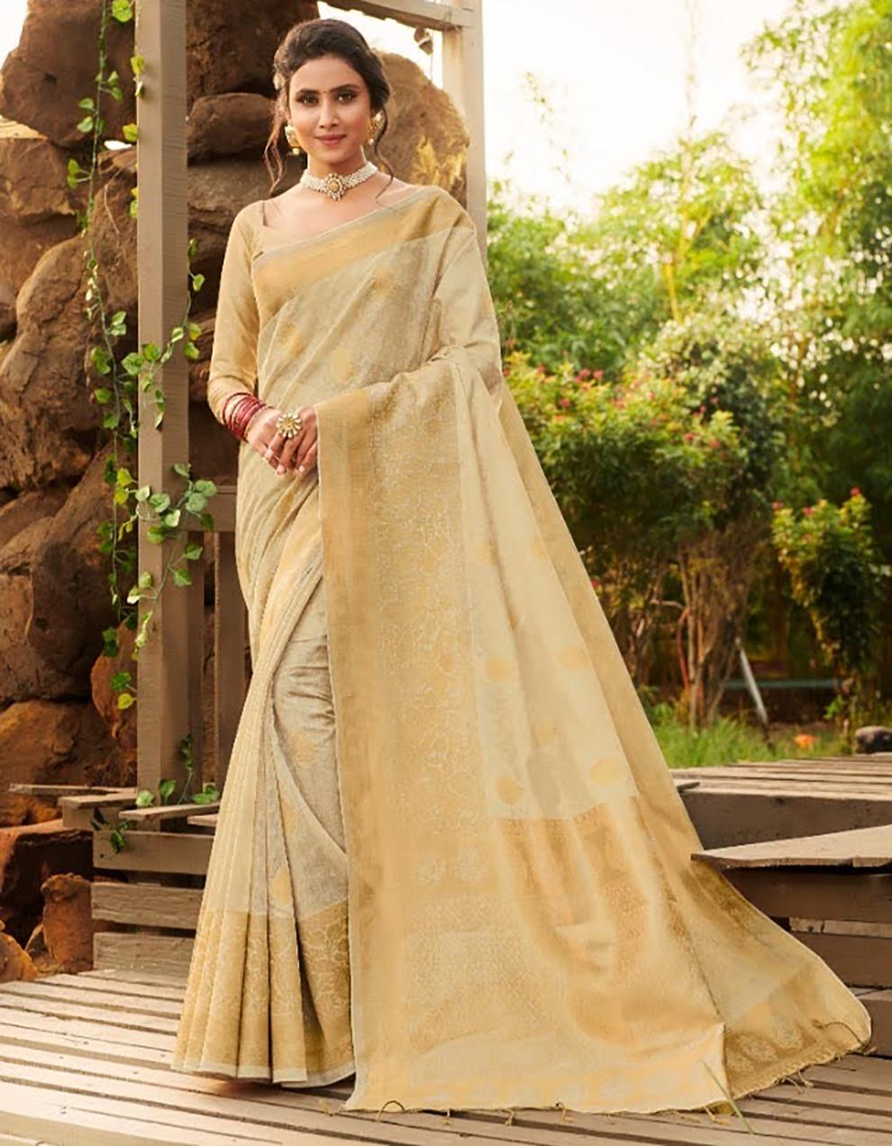 Golden Banarasi Cotton Saree With Blouse MK25889
