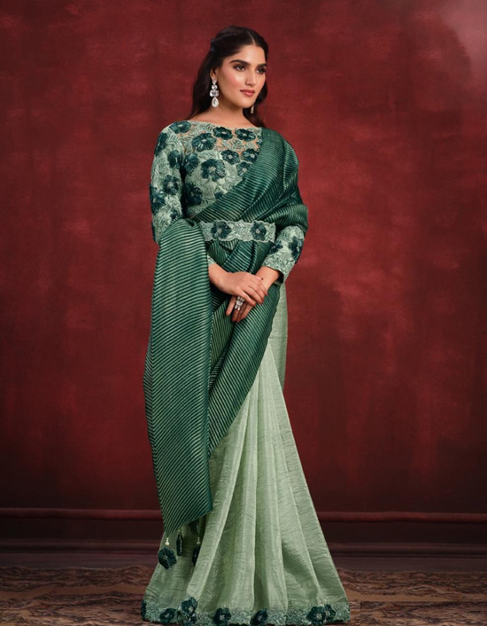 green Banarasi Silk Saree for Women With Blouse SD28872