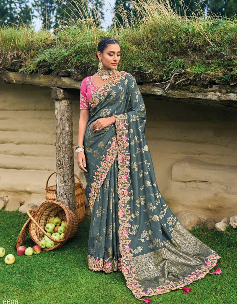 GREEN Dola Silk Saree for Women With Blouse SD28913