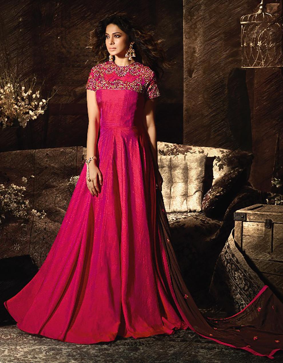 Pink Banarasi Silk Anarkali Suit SMF8488
