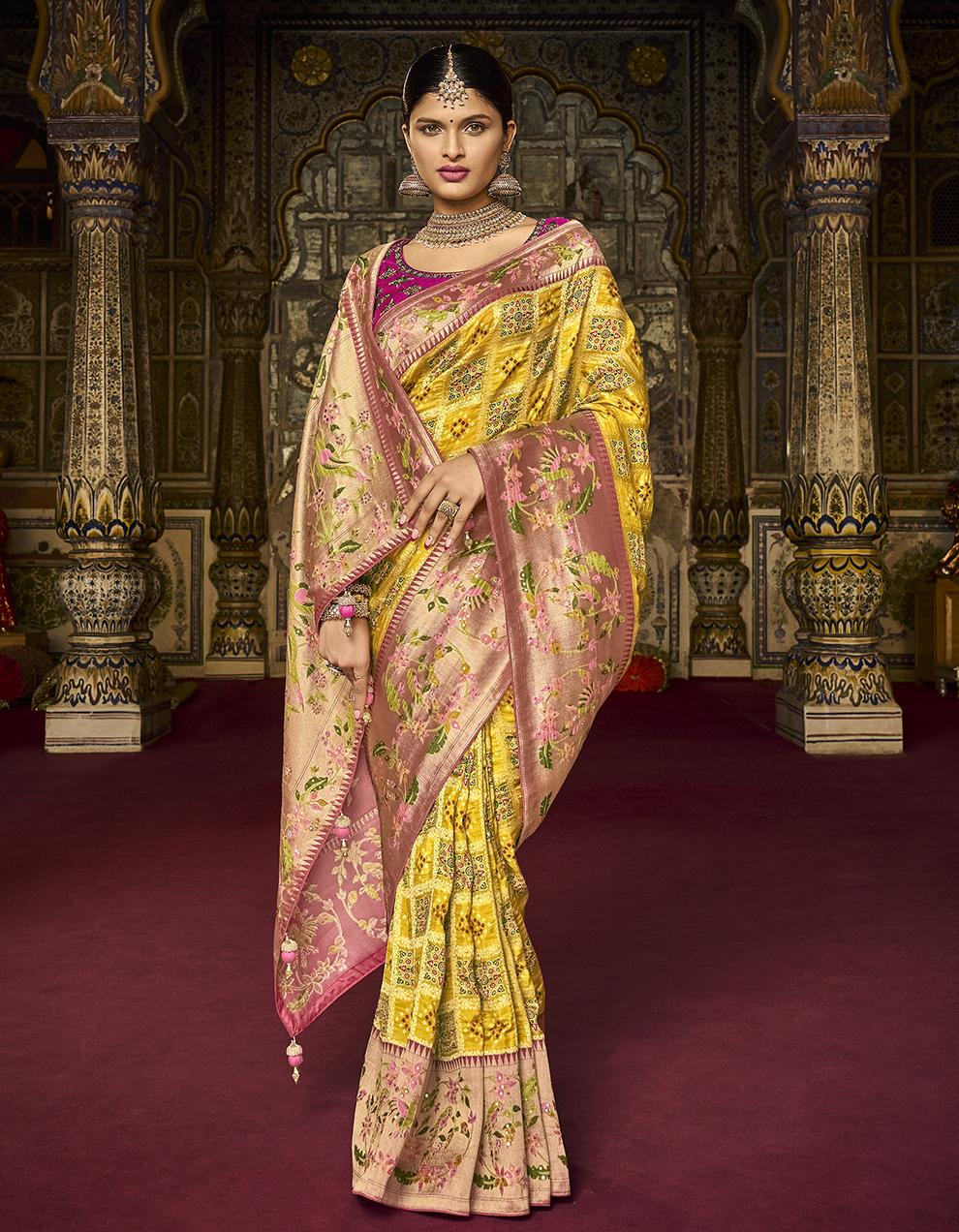 Yellow Pure Dola Silk Saree for Women With Blouse SD27889