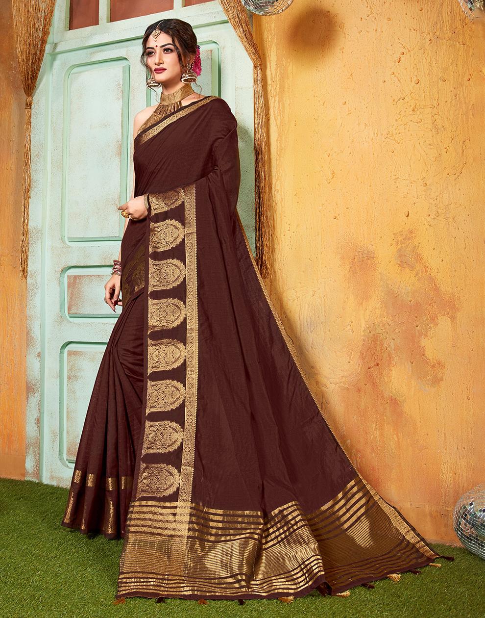 Brown  Chanderi Cotton Saree With Blouse MK25984