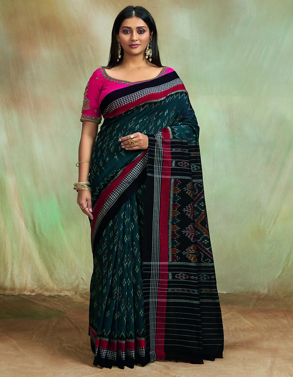 Teal Mul Mul Cotton Saree With Blouse SD26131