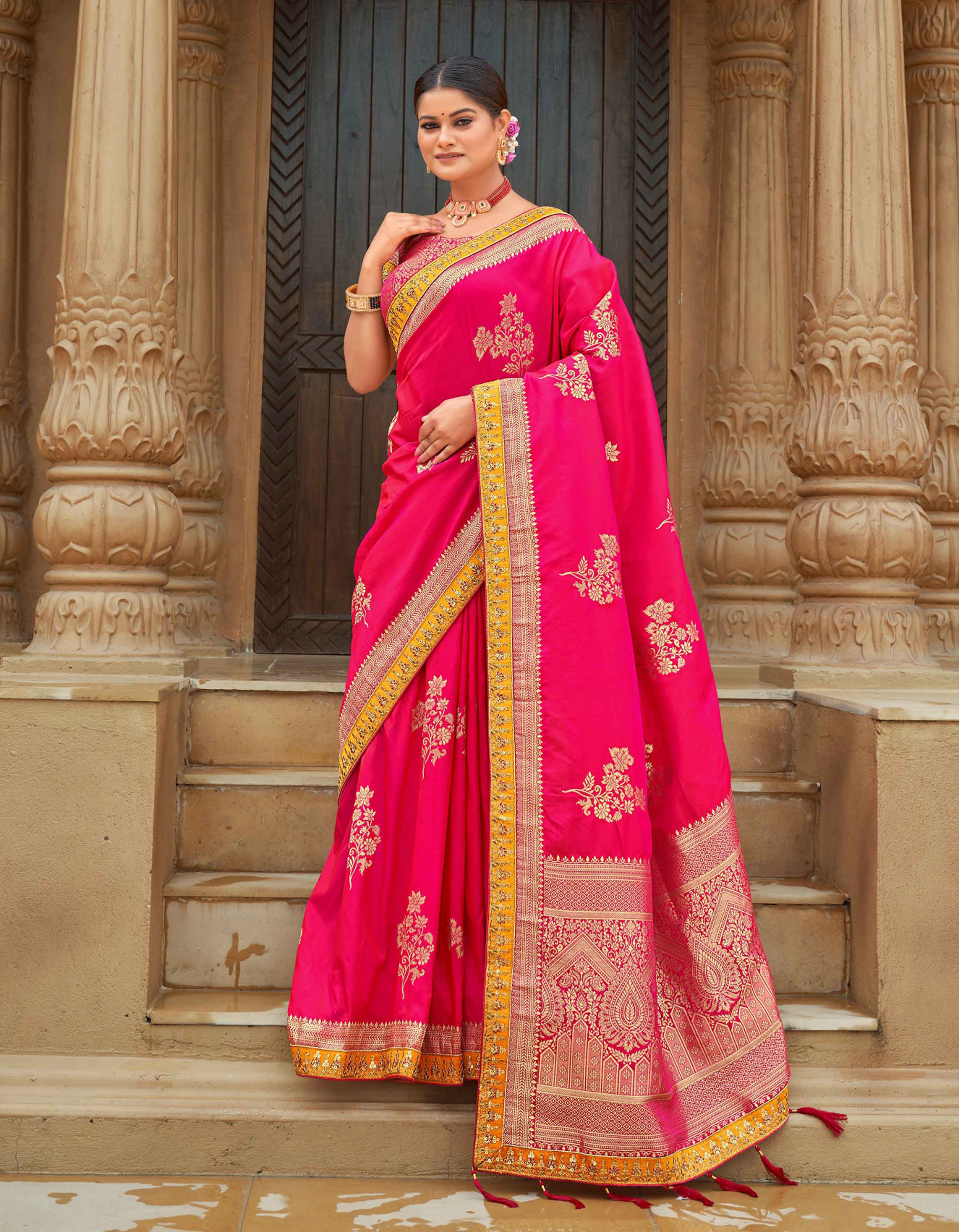 Pink Banarasi Silk Party Wear Saree for Women With Blouse SD27176