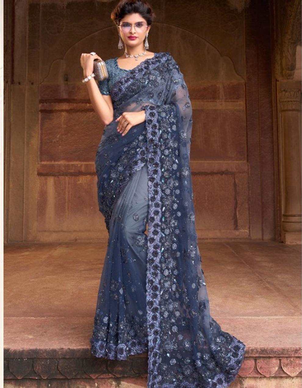 BLUE Art Silk Saree for Women With Blouse SD28887