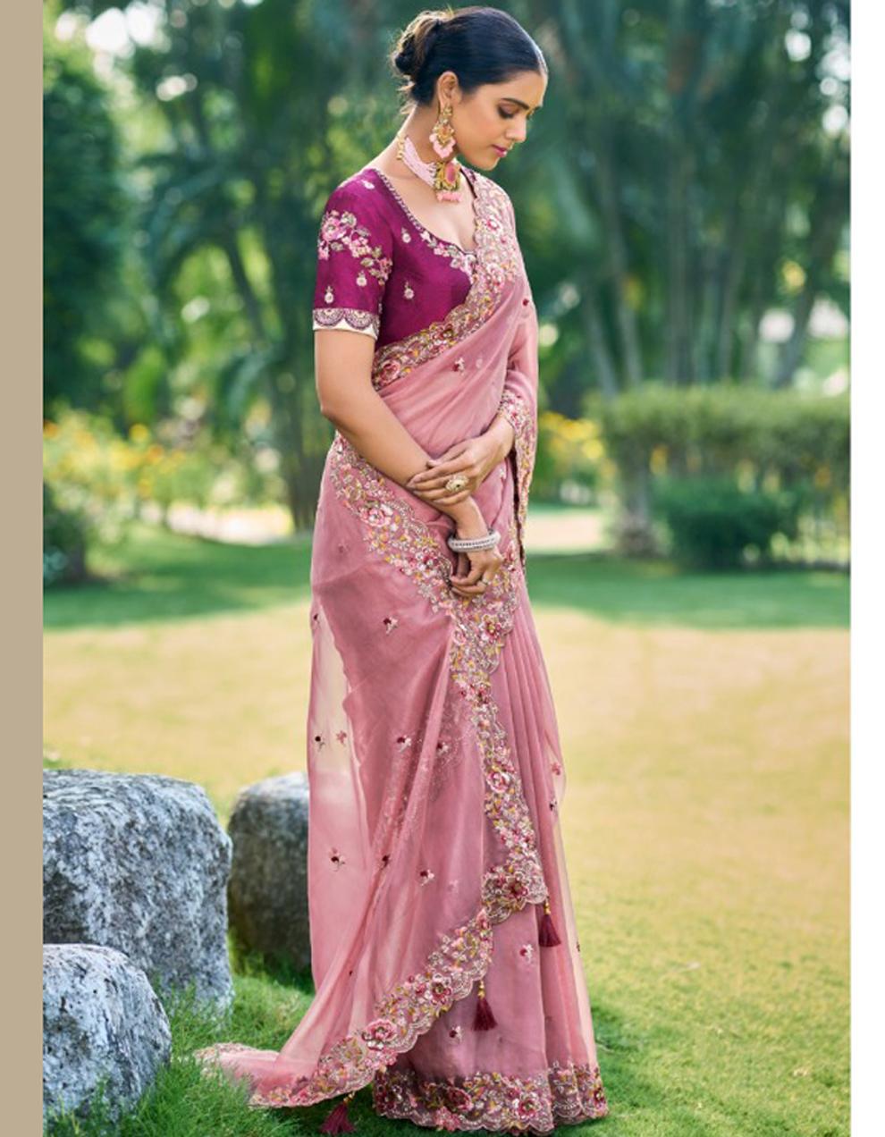 Pink Dola Silk Saree for Women With Blouse SD28921
