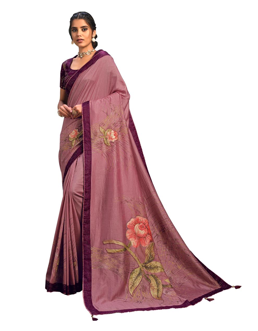 Onion Pink Silk Saree With Blouse MH23960