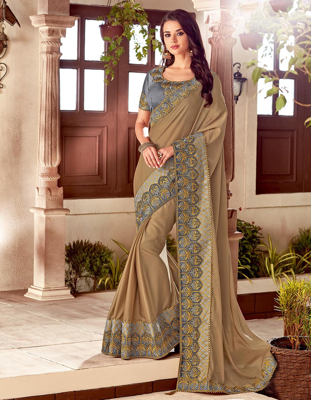 Brown Two Tone Silk Saree With Blouse MH19577
