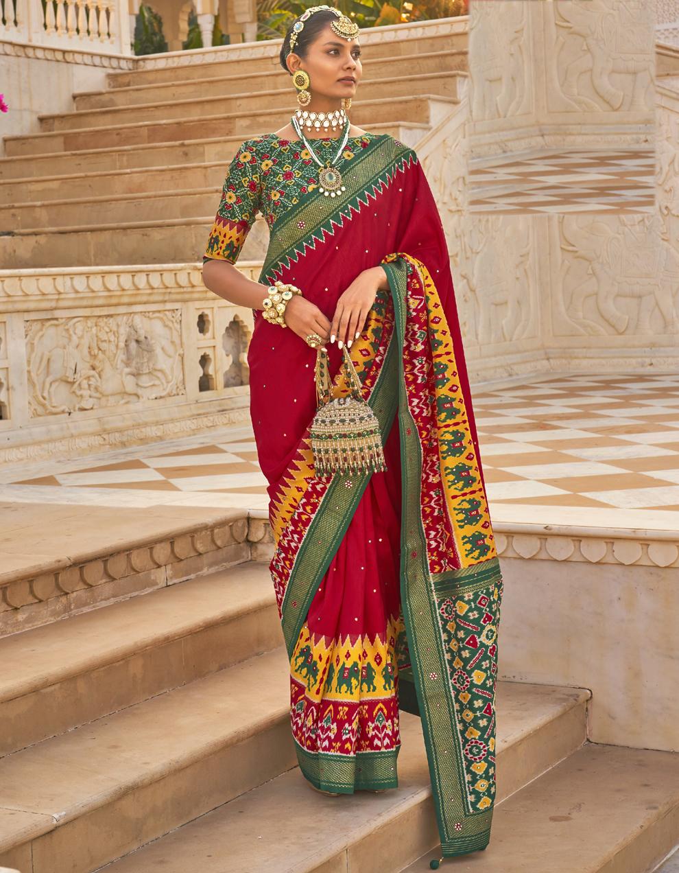 Red Silk Patola saree for Women With Blouse SD27524