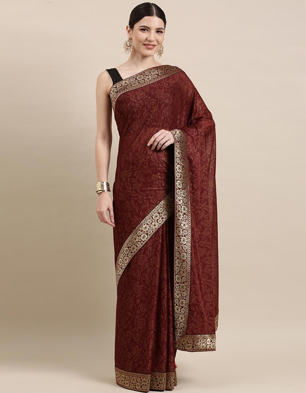 Maroon Imported Fabric Saree With Blouse IW26574